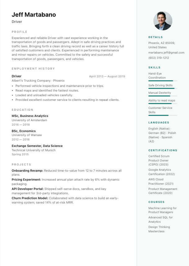 Amsterdam resume template preview
