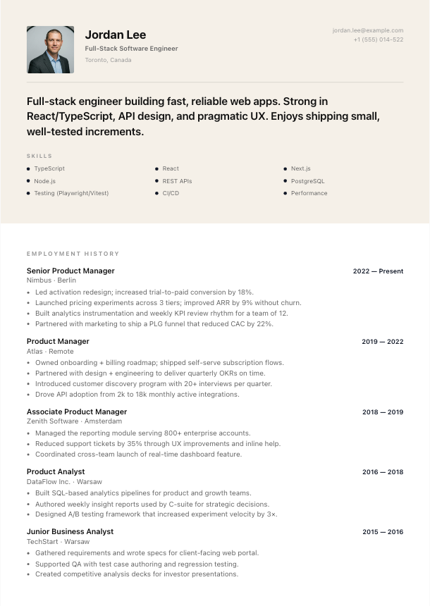 Copenhagen resume template preview