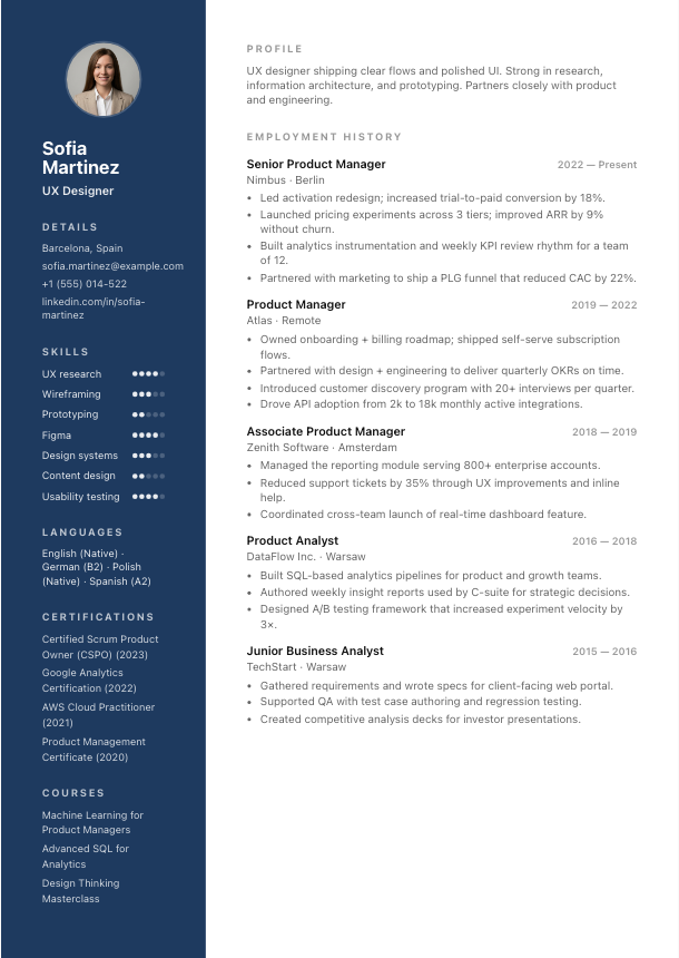 Porto resume template preview