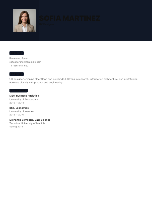 Madrid resume template preview