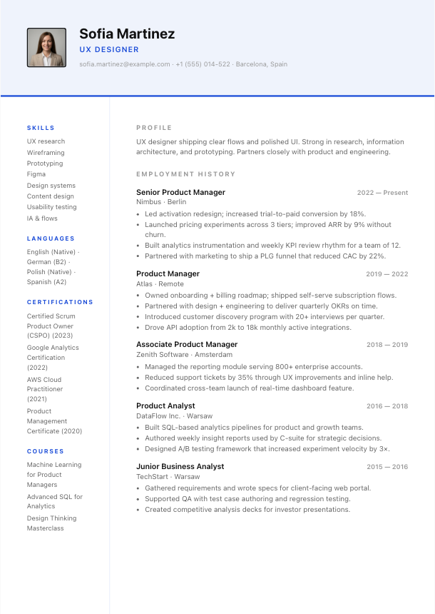 Munich resume template preview