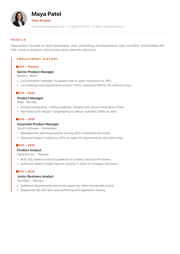 Prague resume template preview